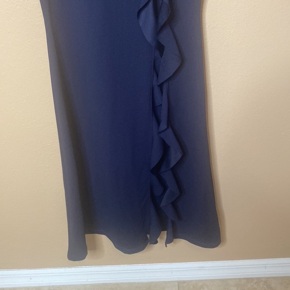 Navy long dress with ruffled split. - Picture 5 of 7